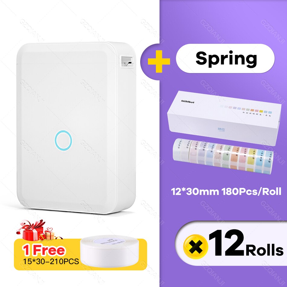 Niimbot Label Printer D110 Mini Wireless Protable Mobile Printer with 1 Roll Label Paper Price Tag Printing: Add 12Rolls Label A