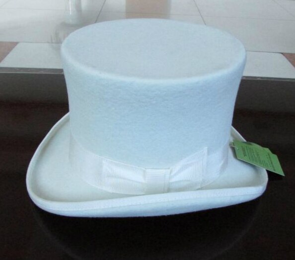 100% Laine Vintage chapeau haut-de-forme 18cm Blanc Couronne Chapeau Rétro Victorien Chapeau Magique pour Adultes Femmes Hommes