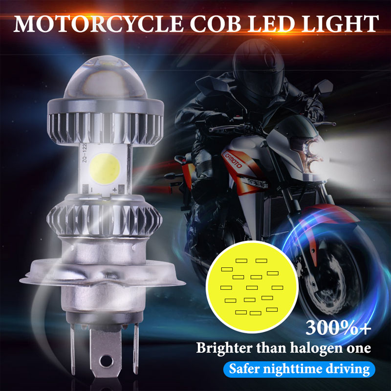 1Pc 12-80V Motorfiets Koplamp H4 Led BA20D Led Hoge Heldere Cob Hi Lo Lamp Scooter Auto accessoires Mistlampen 12V