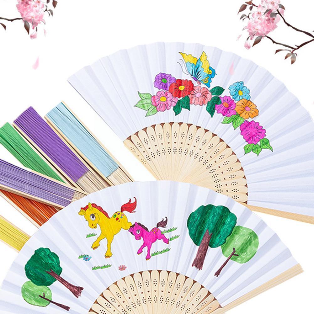Diy Folding Fan White Hand Held Fan Folding Bamboo Chinese Events Paper Decor Home Wooden Folding Fan Decor Wedding O8w1