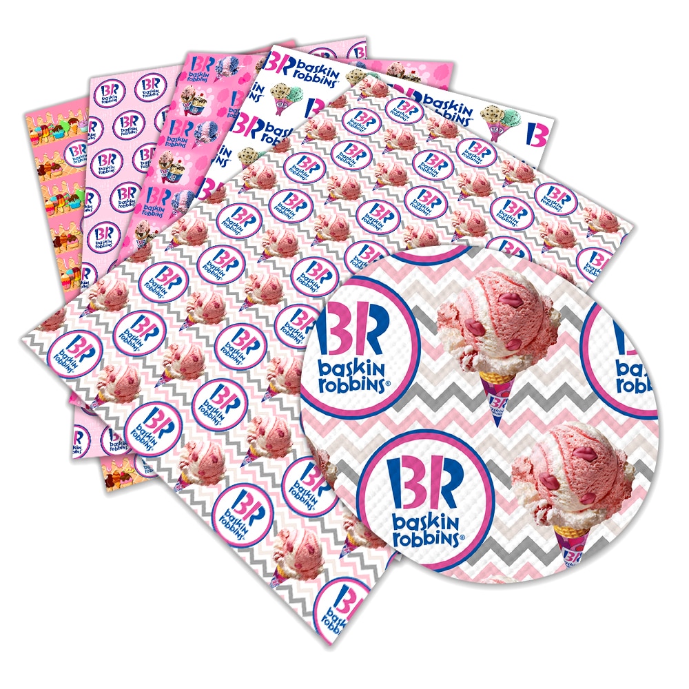 DIY 30 cm x 22 cm Baskin Robbins Ice-cream Pattern Solid Color Suede Synthetic Leather DIY Sewing Material