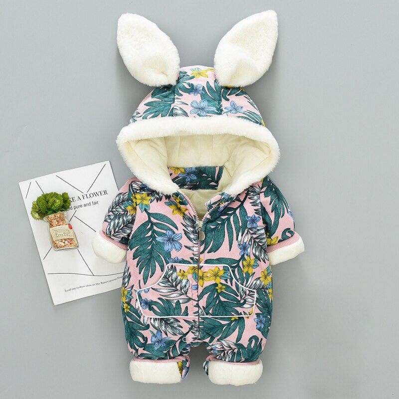 Iyeal 3D Konijnenoren Hooded Baby Rompertjes Winter Thicken Jongens Kostuum Meisjes Warm Baby Snowsuit Kid Jumpsuit Kinderen Bovenkleding