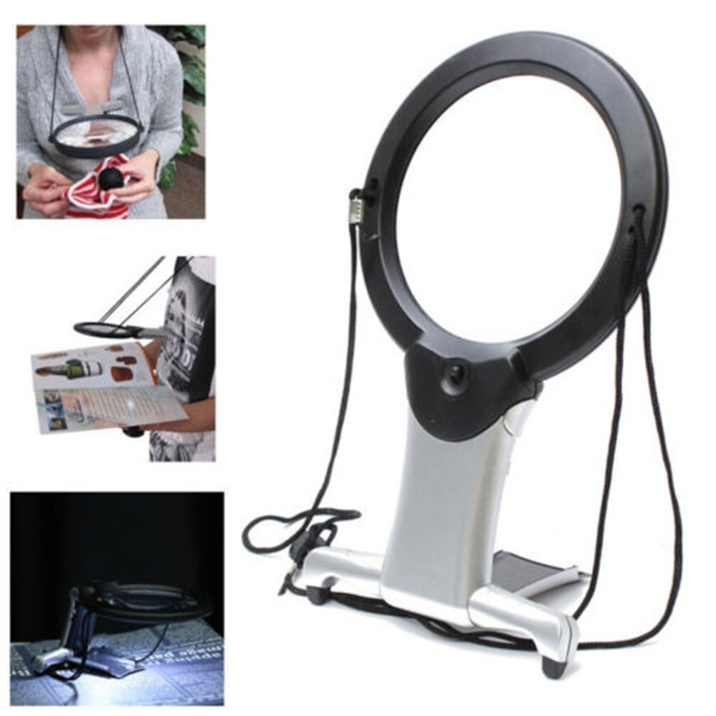Practical LED Magnifier 6X Large Magnifying Glass With Light Led Lamp Giant Magnifier Reading Hands Free