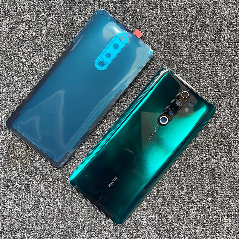 Xiaomi Redmi Note 8 Pro用の交換用バッテリーカバー,6.53インチおよび2019用の粘着性リアカバー: with lens green