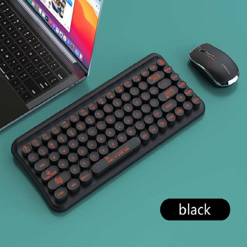 PQPYC 2.4G Wireless Keyboard Set Mixed Shuangpin Color Round punk keycap Keyboard Mouse Laptop Notebook PC Girls