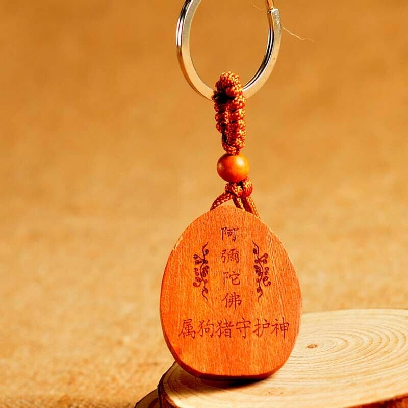 Hout gesneden chinese bhaisajyaguru geneeskunde boeddhabeeld hanger sleutelhanger ring