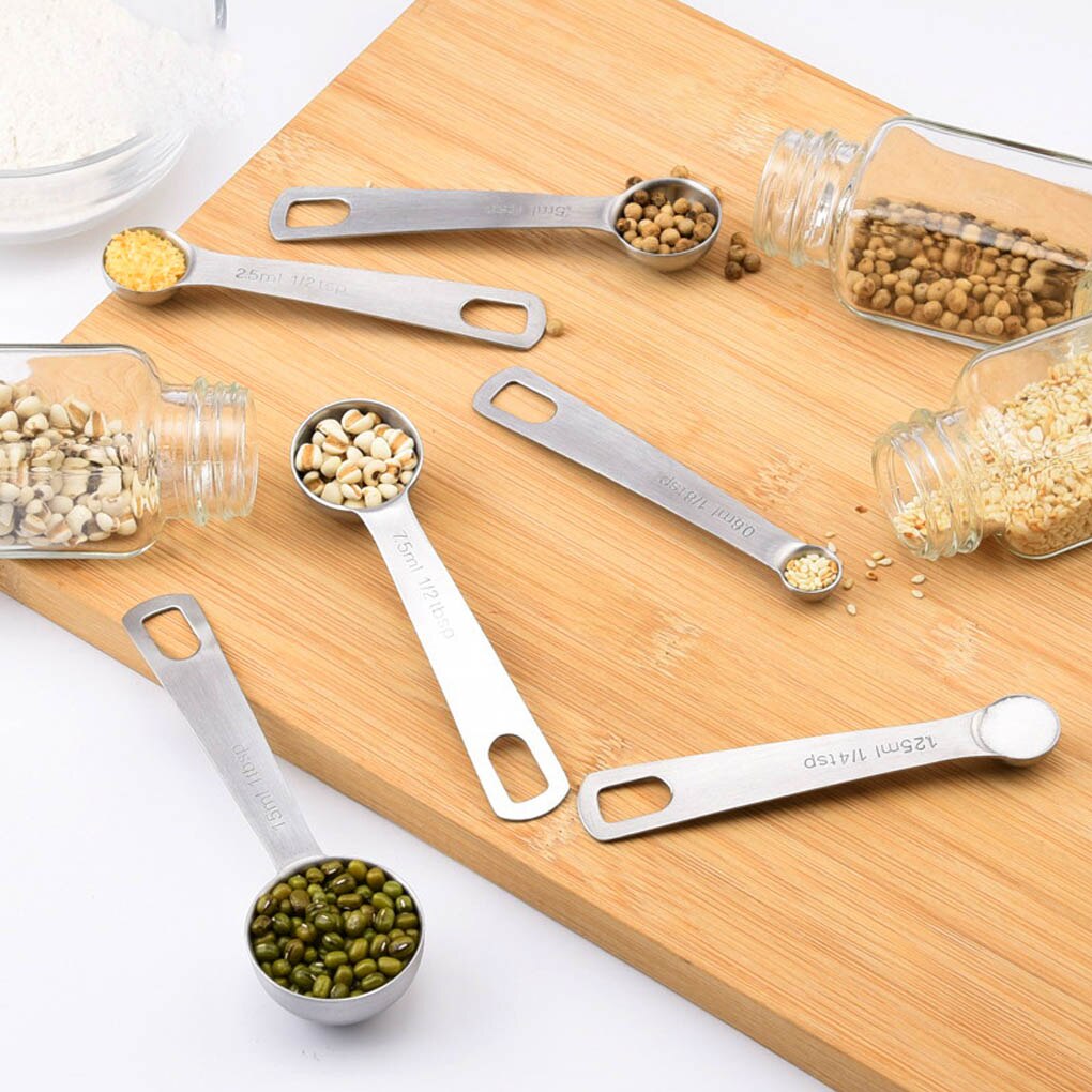 6pcs Measuring Spoons Stainless Steel Dry Liquid Ingredients Cooking Baking Stackable Meaure Tools