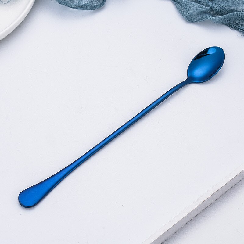 9-Inch Long Handle Iced Tea Spoon, Coffee Spoon, Ice Cream Spoon, Stainless Steel Cocktail Stirring Spoons: Blue