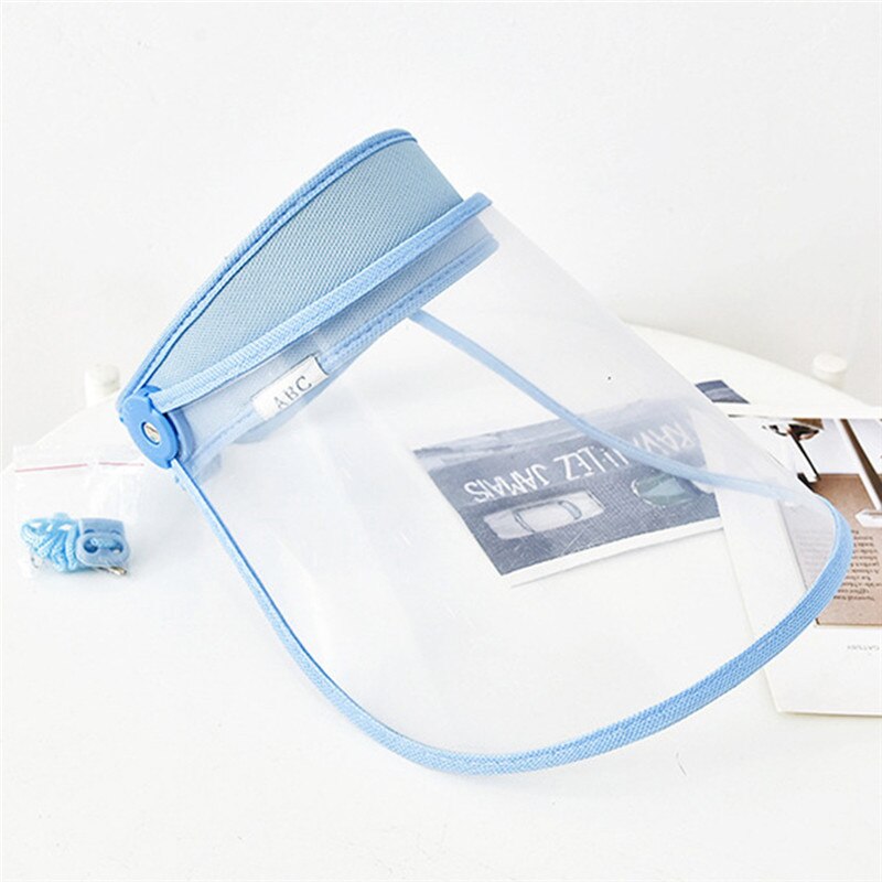 Transparent Adjustable Visor Cap Women Men Helmet Plastic Anti-Spitting Droplet Dustproof Protective Safety Faceshield Cover Hat: Blue