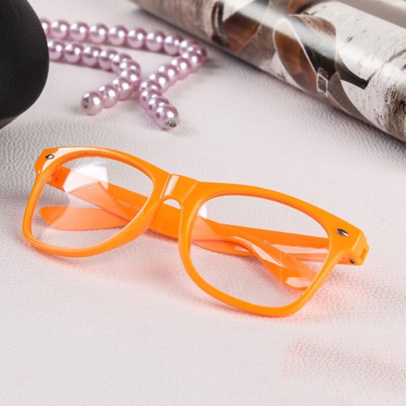 16 farben Klar Len Aussenseiter Streber Brille schlicht Spiegel Brillen Brillen Brillen Spektakel Kunststoff Rahmen: Orange