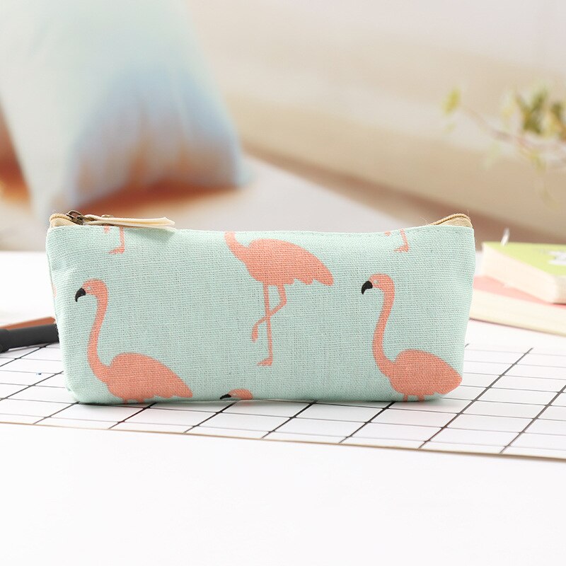 Vierkante katoenen en linnen etui met flamingoprint, rits, eenvoudige studentenstudie, schrijfwarentas, portemonnee: B
