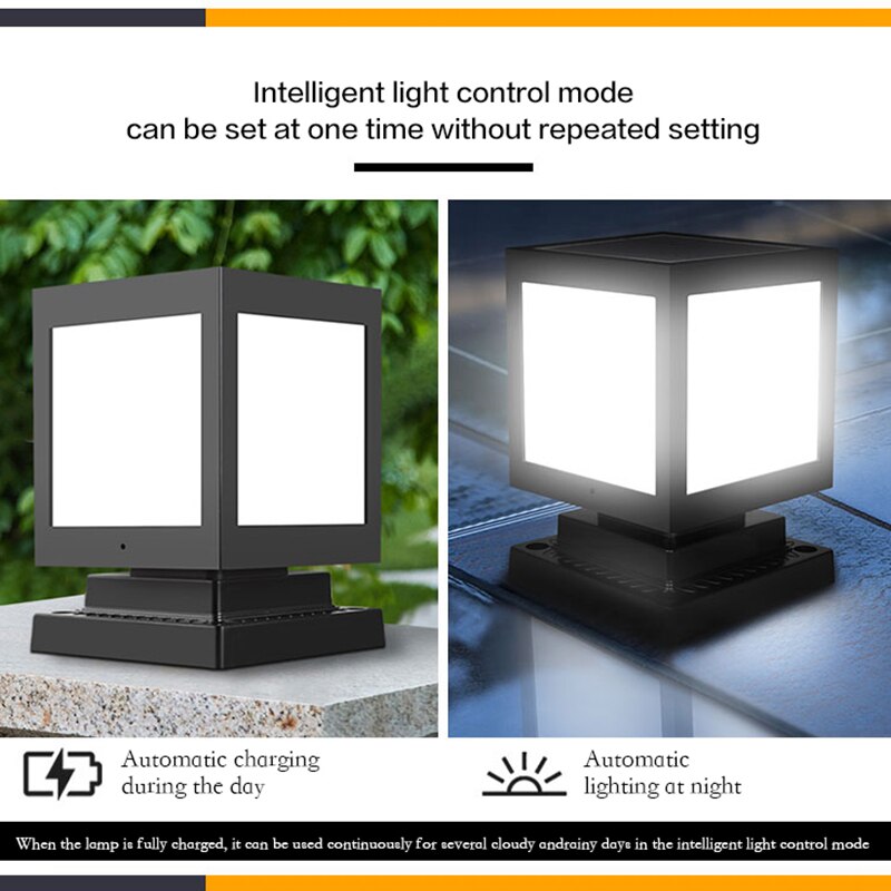 LED Solar Column Headlight Solar Powered Pillar Lamp Outdoor Waterproof Wall Light for Villa Courtyard Landscape Garden Decor