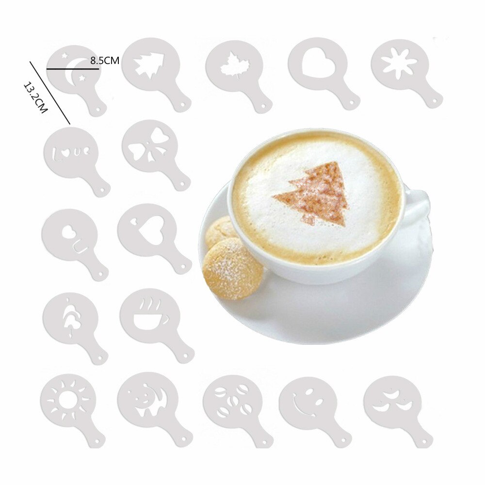 16Pcs Coffee Stencils Set Drawing Tools Maker Fancy Coffee Printer Model Plastic Template Mold for Kitchen Coffeeware K1028 A