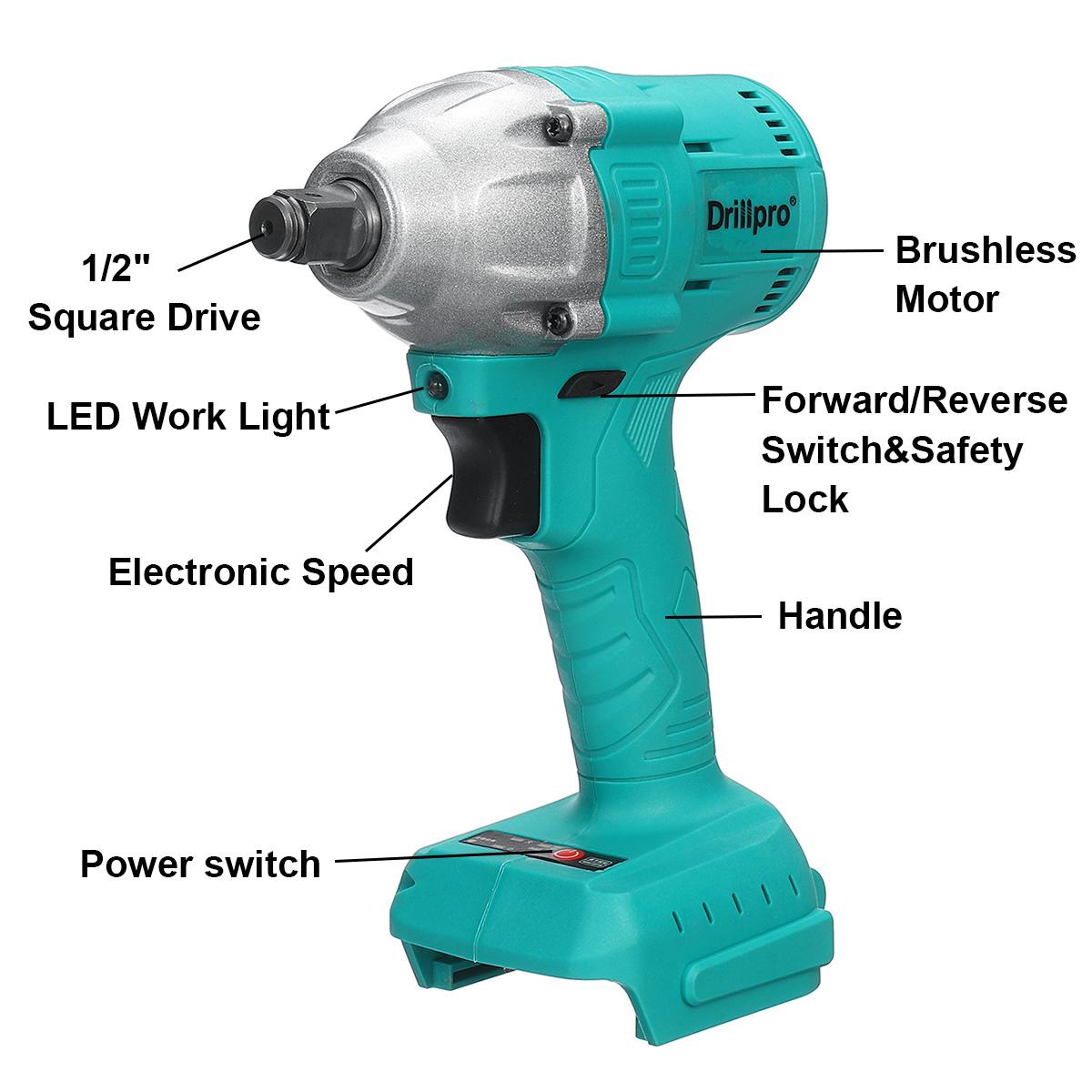 Drillpro 18V akumulatorowy bezszczotkowy klucz udarowy akumulator 1/2 gniazdo elektryczny śrubokręt elektronarzędzie robić baterii litowej Makita