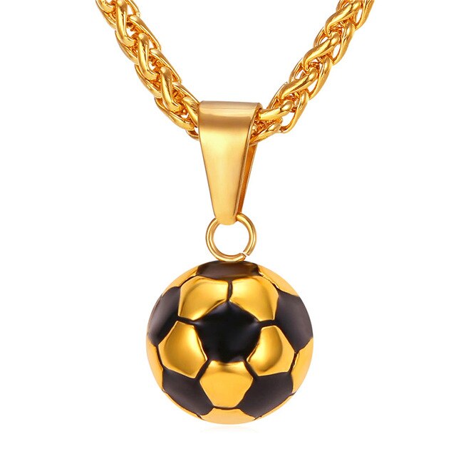 Football Soccer Pendant Necklaces Ball Enamel Jewelry Sporty Gold Stainless Steel Chain soccers fans: gold