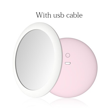 Make-Up Spiegel Met Led Licht Draagbare Compact Cosmetische Oplaadbare Verlichte Opvouwbare Kleine Ronde Pocket Hand Spiegels: Roze