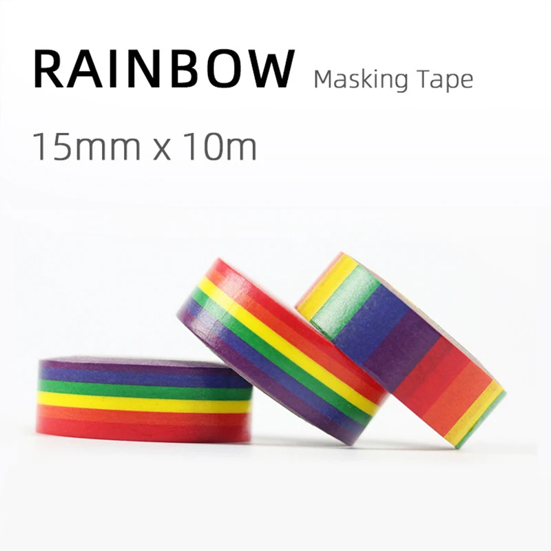 Juego de cintas Washi de colores arcoíris para Álbum de , pegatinas adhesivas básicas de 15mm x 10m, 1 piezas