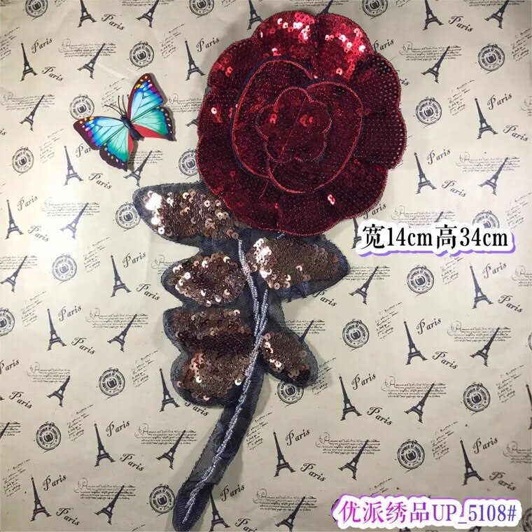 Accesorios de alta gama para ropa, bordado de cuentas de tela de flores de rosas, bordado hecho a mano, bordado de lentejuelas para manualidades: 2