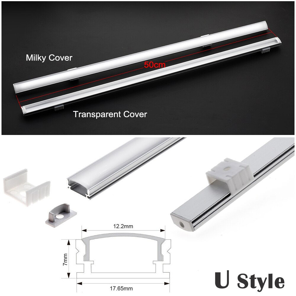 5pcs/lot LED Bar Light Aluminum Shell 50cm U V YW Style Shaped Channel Holder with Milky or Transparent Cover.: U Style / Milky Cover