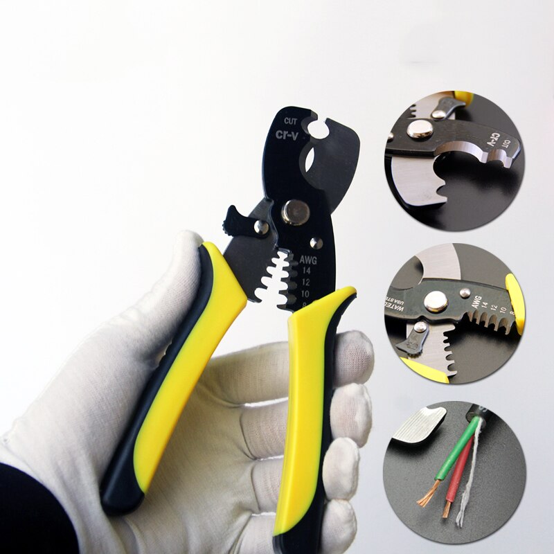 Automatische Draad Stripper Tang Kabel Strippen Cutter Duurzaam Crimper Krimptang Multifunctionele Fit 8/12/14/16 Awg Draad tang: Yellow-black