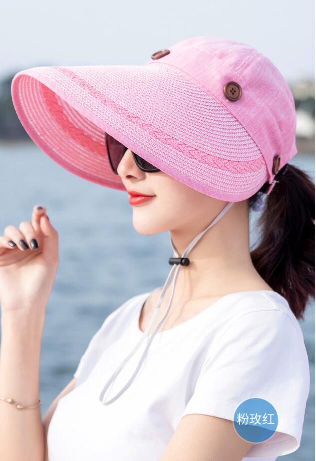 1pcs/lot korean style woman casual patchwork sun cap female beach large brim sun cap: 6