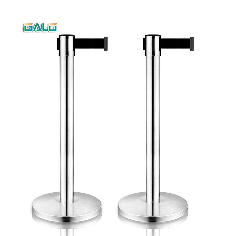3Meters Stainless Steel Warning Line Traffic Queue Barrier Post Crowd Control Barrier 2pcs a Pair for: Black