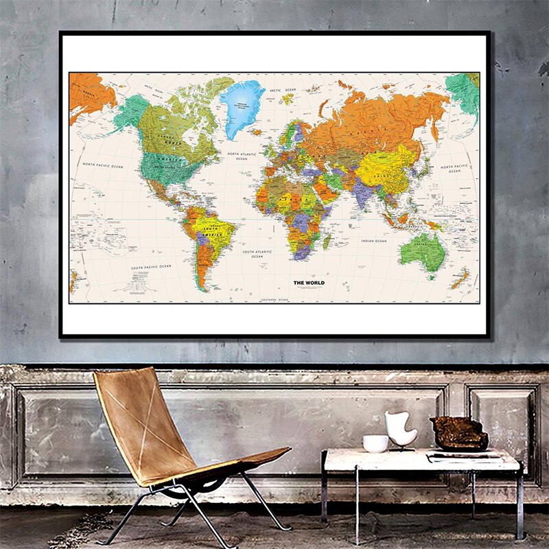 84*59cm The World Map Decorative Canvas Painting Wall Art Prints Unframed Pictures School Supplies Living Room Home Decoration