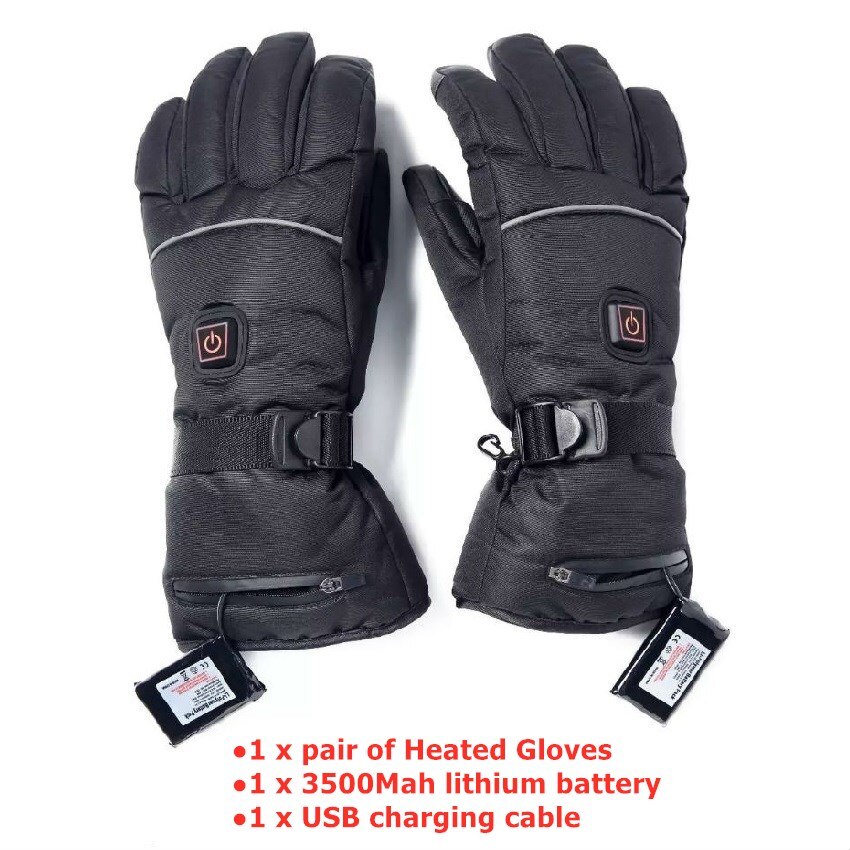 Winter Elektrische Verwarmde Handschoenen Waterdicht Winddicht Touch Screen Motorfiets Skiën Handschoenen Usb Powered Verwarmde Handschoenen Voor Mannen Vrouwen: A with 2pcs battery