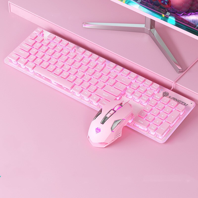 Gaming Keyboard Backlit Keyboard With Silent Gaming Mouse Set Keyboard Mouse Gamer Kit For Computer Game PC Laptop: Pink Set(White)