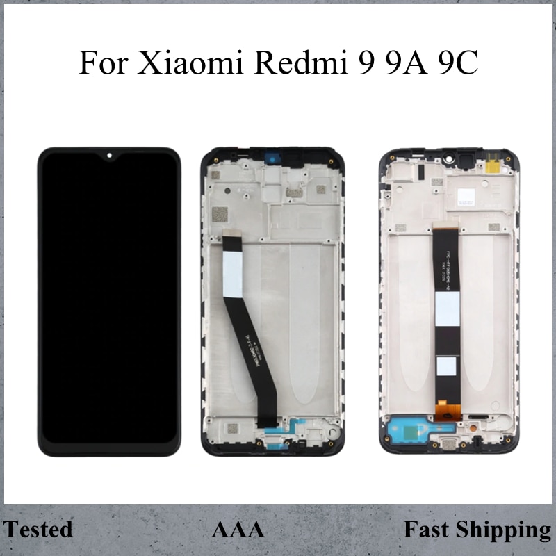 Skærm til xiaomi redmi 9 lcd-skærmenhed med ramme til redmi 9a 9at sport 9c nfc lcd