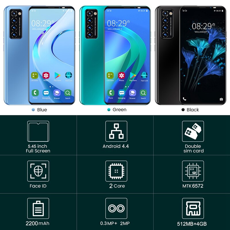 Rino4 Pro-teléfono inteligente MTK6572, pantalla de 5,45 pulgadas, doble núcleo, 512MB de RAM + 4GB de ROM, tarjeta Dual, modo de reposo, Android 4,4, enchufe europeo