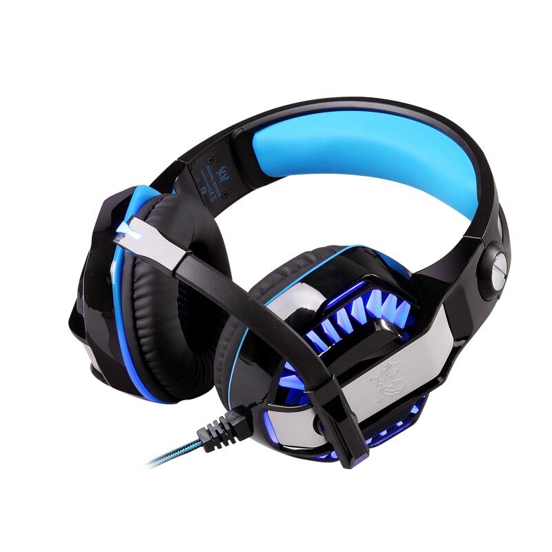 KOTION ELKE Hoofdband G2000 Pro Over-ear Gaming Headset voor PC Gamer Computer Tablet PS4 Gaming Hoofdtelefoon met Microfoon LED Licht: Blue with Blcak