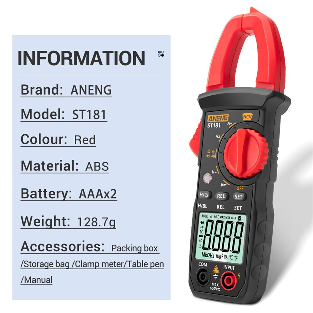 LCD Digital Clip Meter 4000 Counts Multimeter Ammeter Current Voltage Tester Ampere Hz Capacitance NCV Ohm Test Measure Tools