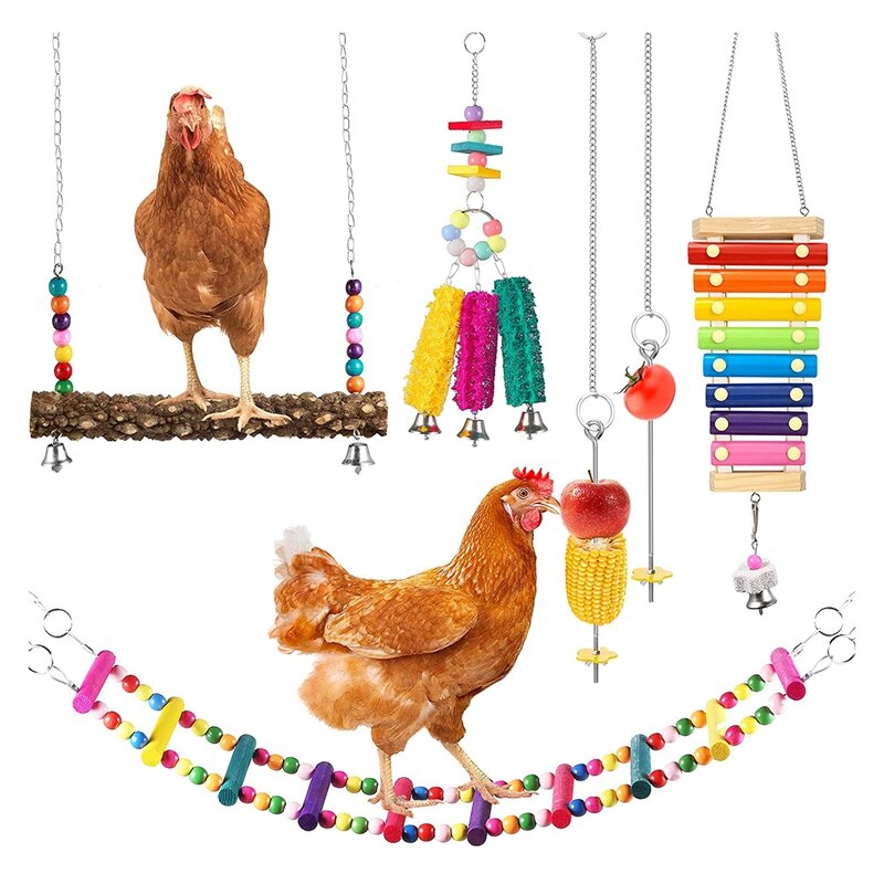 6 Packs Chicken Toys,Chicken Xylophone Toys for Hens,Chicken Swing Ladder Toys,Vegetable Hanging Feeder: Default Title