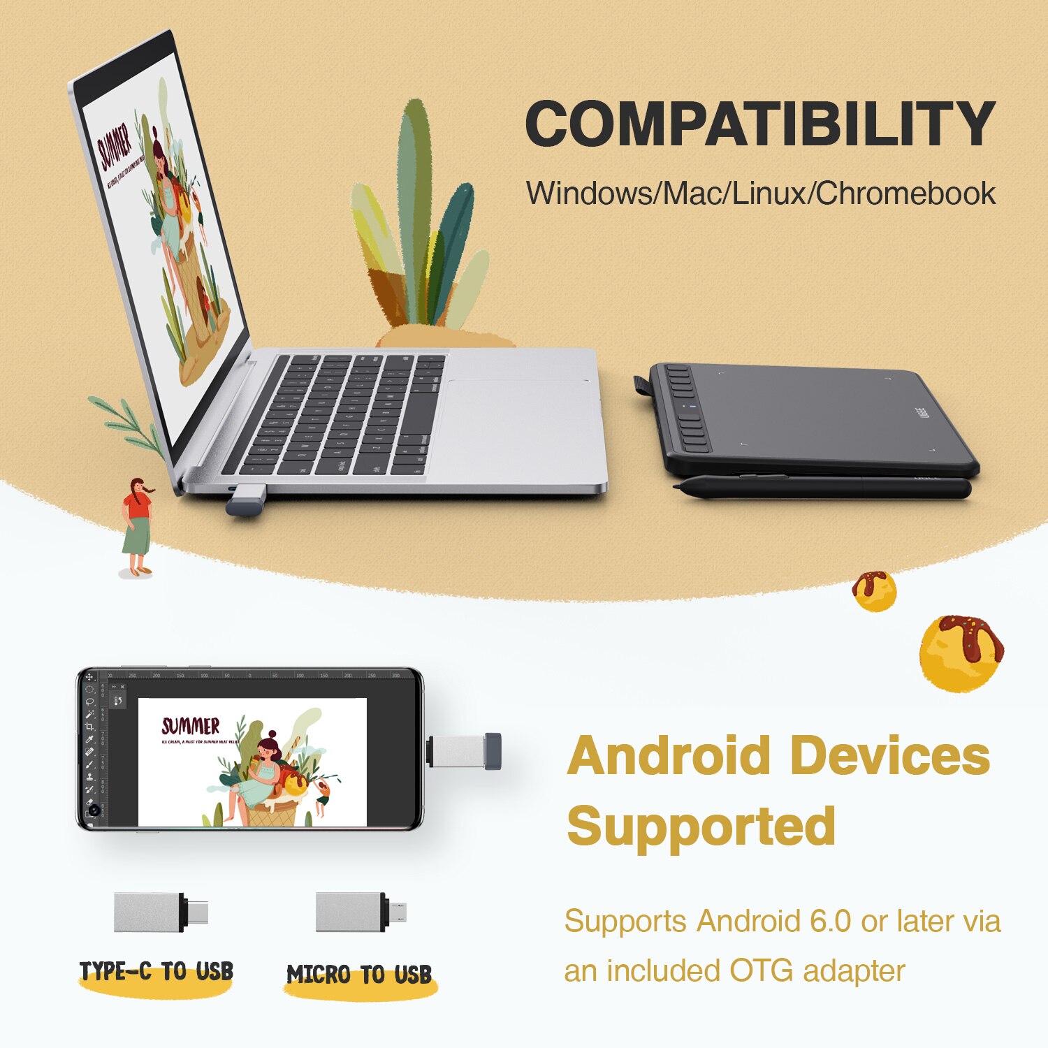 UGEE – tablette graphique sans fil S640/S640W, 8192 niveaux, 5080LPI, avec stylet numérique, sans batterie, pour MAC/Android/Windows