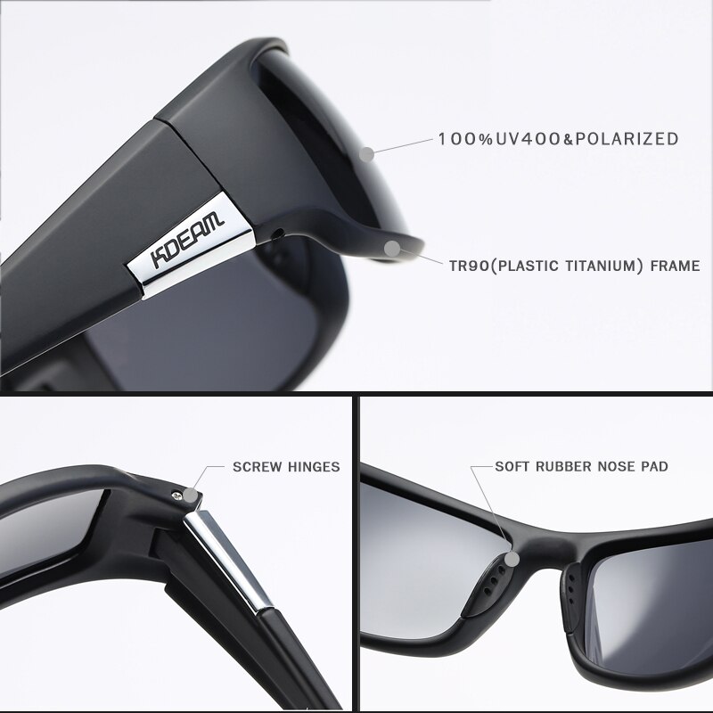 Gafas de sol KDEAM de gama alta para hombre, gafas de sol deportivas polarizadas y UV400 TR90, montura irrompible, gafas antirreflectantes, nuevas