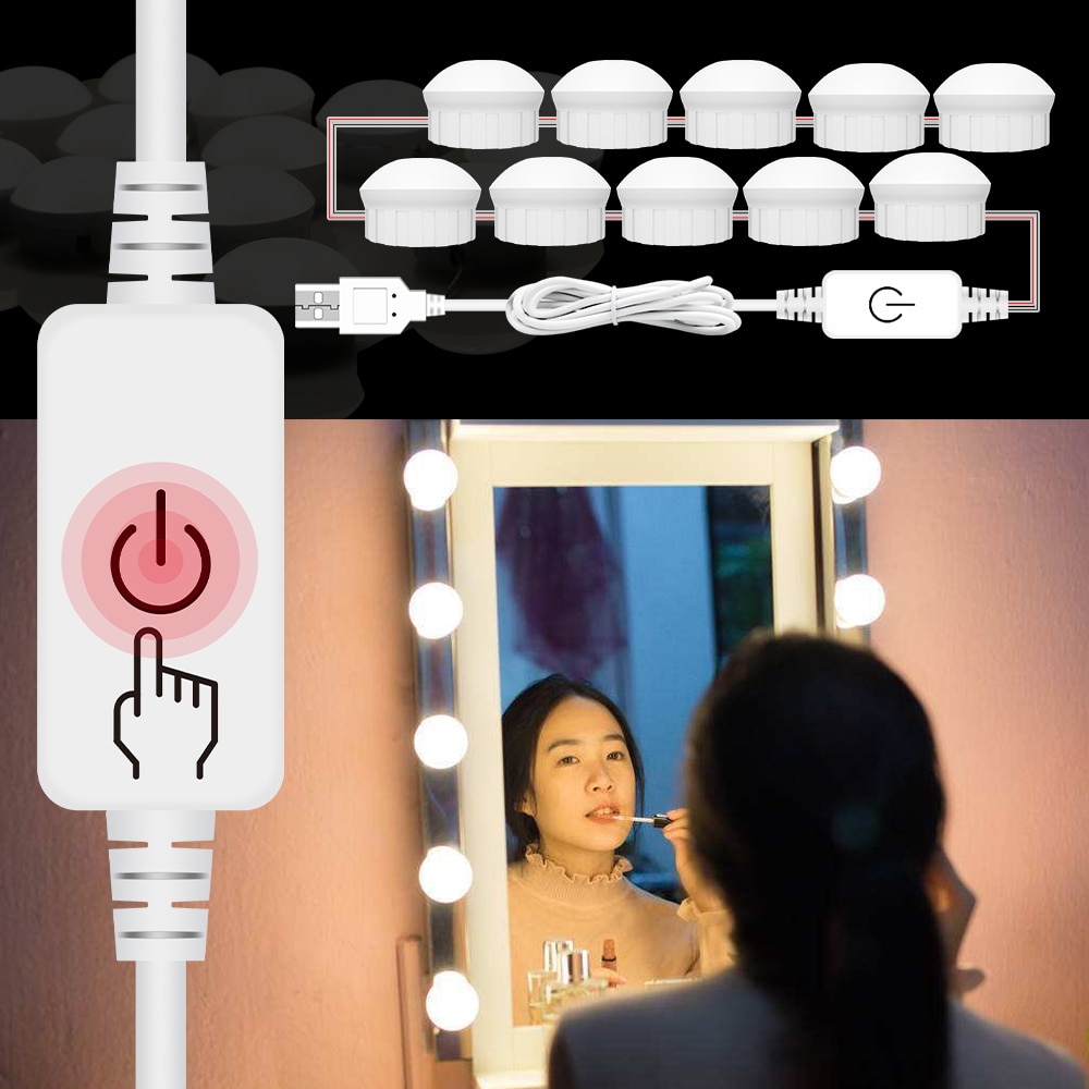 Make up Furniture Lighting USB Port Makeup Vanity Mirror Light Bulb Kit 12V Touch Dimmable Decor Hollywood Dressing Table Lamp