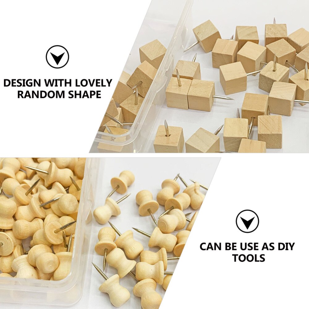 75Pcs Hout Punaise Punaise Stud Decoratieve Diy Tool Briefpapier (Willekeurige Stijl)