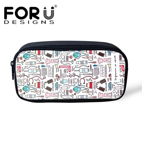 FORUDESIGNS Women Cosmetic Cases Makeup Bags Cartoon Cute Nurse Print Kids Girls Pencil Bags Children Pen Bag Cases: H8313K