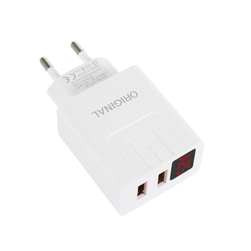 Smart Travel Charger 2.1A Digital Charger Display 2 Port USB Mobile Phone Accessories Charging ABS Plastic: EU white