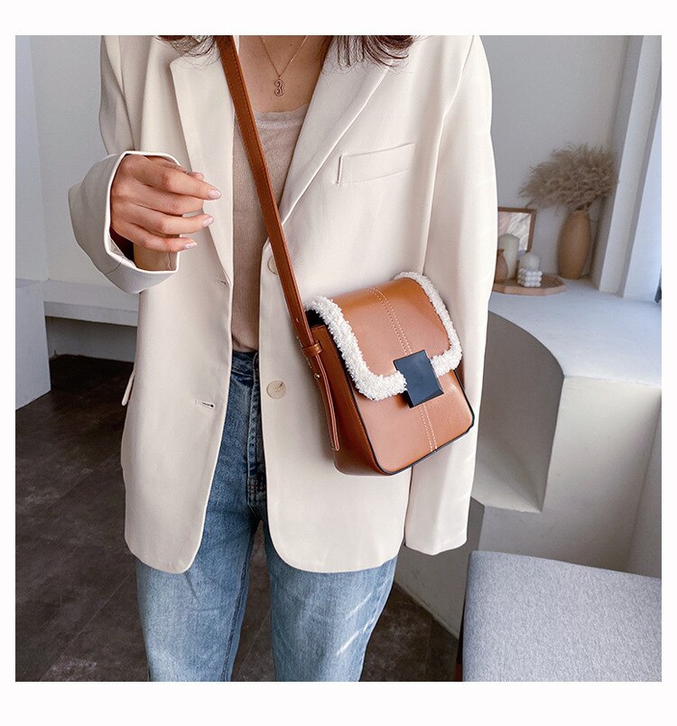 Bolsos cruzados de cuero para mujer , bolsos de lujo, bolsos de mano de para mujer, bandolera sólida, bandolera, bandolera principal para mujer: 6601-brown