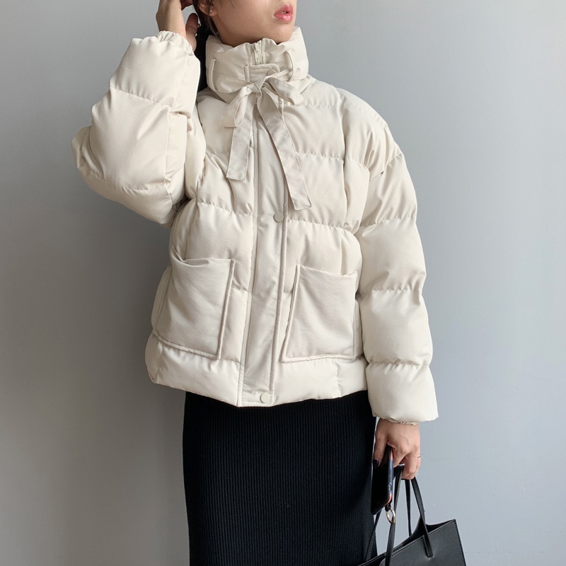Chaqueta de invierno, abrigo para mujer, estilo coreano , chaquetas acolchadas y acolchadas, Parkas informales Beige para mujer, ropa de otoño negra para mujer