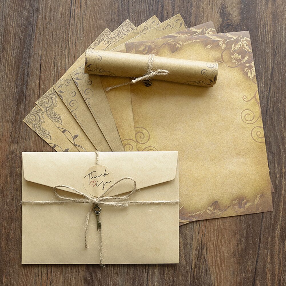 Retro Vintage Kraft Envelope Letter Pad Set Valentine's Day Love Letter Old Europe Invitation Envelopes Writing Paper with Rope