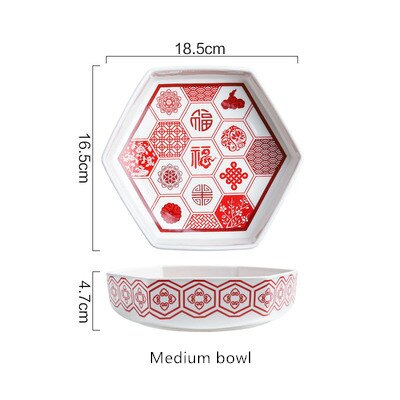 Chinese Year Chinese Year Decoration Plate Ceramic Plate Refreshment Plate Fruit Dumplings Dish Plate Soup Bowl Bone Sau: medium bowl