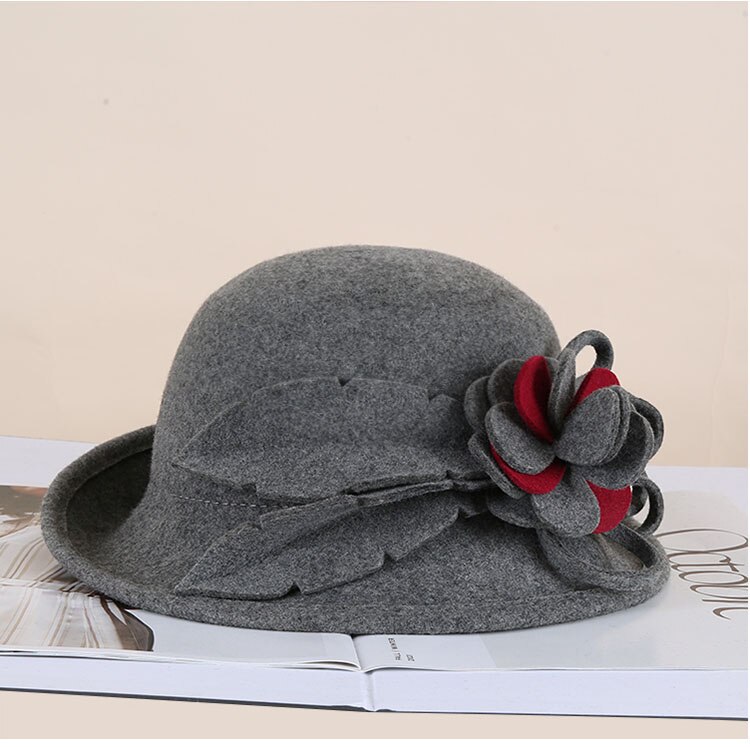 Sombreros de lana FS Inglaterra para mujer, sombrero de copa de lana para en la iglesia, sombrero de lavabo para mujer, sombreros de pescador de Vintage para Otoño e Invierno: Gray