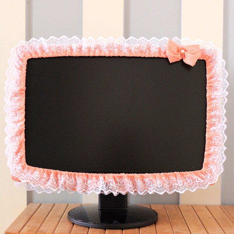 Cubierta de marco de ordenador de tela de encaje, cubierta de polvo de pantalla de Monitor con bolígrafo elástico, lazo de bolsillo, decoraciones para el hogar