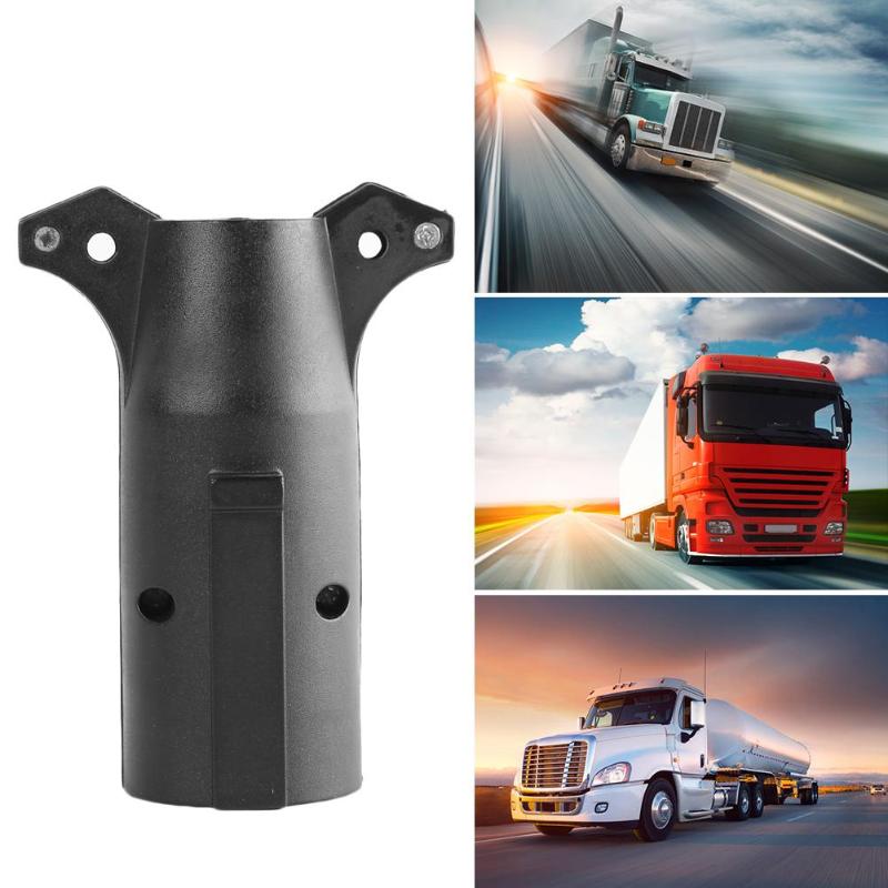 7 Way RV Blade to 6 Way Round Trailer Wiring Plug Adapter Light Connector Black Rubber Metal Material 72*62*55mm Accessories