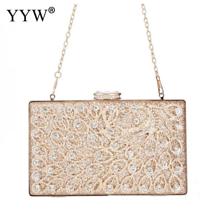 Gold Formal Flower Evening Bag For Wedding Party Luxury Glitter Rhinestone Crystal Clutch Purse Bridal Prom Handbag For Women