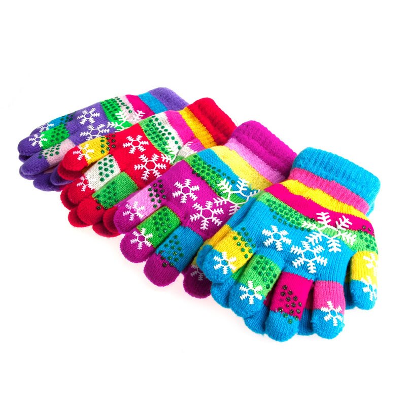 Herfst Winter Kinderen Bilaag Verdikte Sneeuw Print Gekleurde Garen Gebreide Handschoenen: 2 Pairs