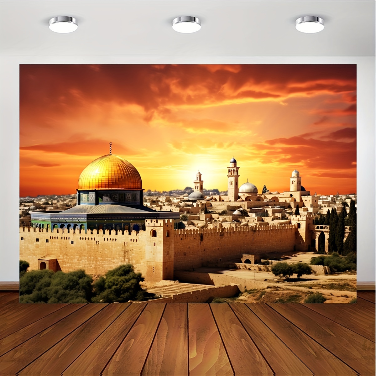 1 piece of Jerusalem background, Bethlehem photography background, sunset dome rock background, party room decoration banner